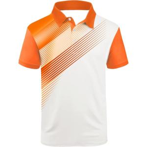imageZITY Mens Golf Shirt Short Sleeve Sport Moisture Wicking Performance Print Golf Polo Shirts for Men Collared Casual TShirtWhite Orange