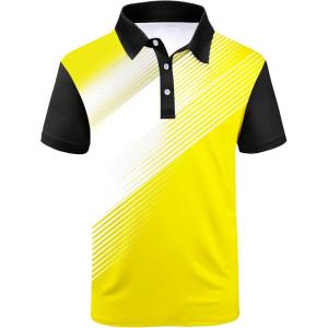 imageZITY Mens Golf Shirt Short Sleeve Sport Moisture Wicking Performance Print Golf Polo Shirts for Men Collared Casual TShirtYellow