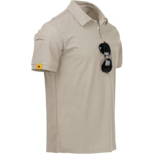 imageZITY Mens Polo Shirt Short Sleeve Sports Tactical TShirt Athletic Golf Polos Daily Casual Stylish Collared Shirts for MenLightkhaki