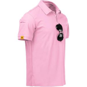 imageZITY Mens Polo Shirt Short Sleeve Sports Tactical TShirt Athletic Golf Polos Daily Casual Stylish Collared Shirts for MenPink