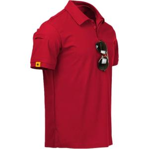 imageZITY Mens Polo Shirt Short Sleeve Sports Tactical TShirt Athletic Golf Polos Daily Casual Stylish Collared Shirts for MenRed