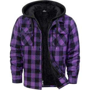imageZITY Mens Sherpa Flannel Shirt Jacket Plaid Fleece Lined Hoodie Full Zip Long Sleeve Winter Warm Coat for MenPurple