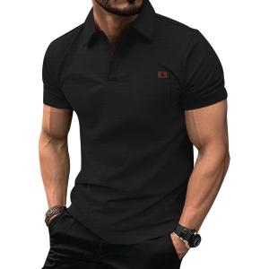 imageZITY Mens Waffle Polo Shirts Casual Short Sleeve Texture Polo for Men Moisture Wicking Collared TShirt with PocketBlack