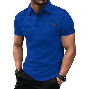 imageZITY Mens Waffle Polo Shirts Casual Short Sleeve Texture Polo for Men Moisture Wicking Collared TShirt with PocketRoyal Blue