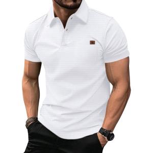 imageZITY Mens Waffle Polo Shirts Casual Short Sleeve Texture Polo for Men Moisture Wicking Collared TShirt with PocketWhite