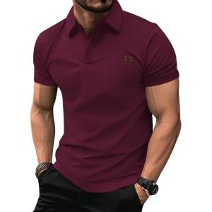 imageZITY Mens Waffle Polo Shirts Casual Short Sleeve Texture Polo for Men Moisture Wicking Collared TShirt with PocketWine Red