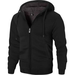 imageZITY Mens Zip Up Hoodie Heavyweight Winter Sweatshirt Fleece Sherpa Lined Warm JacketBlack