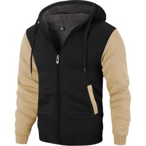 imageZITY Mens Zip Up Hoodie Heavyweight Winter Sweatshirt Fleece Sherpa Lined Warm JacketBlackCamel