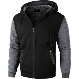 imageZITY Mens Zip Up Hoodie Heavyweight Winter Sweatshirt Fleece Sherpa Lined Warm JacketBlackDark Gray