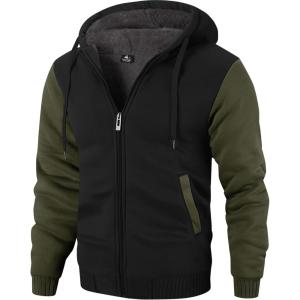 imageZITY Mens Zip Up Hoodie Heavyweight Winter Sweatshirt Fleece Sherpa Lined Warm JacketBlackDark Green
