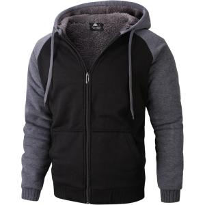 imageZITY Mens Zip Up Hoodie Heavyweight Winter Sweatshirt Fleece Sherpa Lined Warm JacketBlackHeather Grey