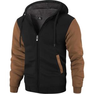 imageZITY Mens Zip Up Hoodie Heavyweight Winter Sweatshirt Fleece Sherpa Lined Warm JacketBlackKhaki