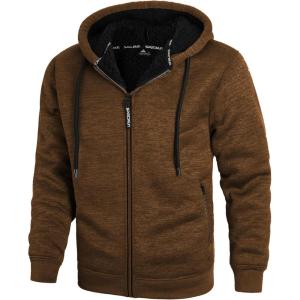 imageZITY Mens Zip Up Hoodie Heavyweight Winter Sweatshirt Fleece Sherpa Lined Warm JacketHeather Brown