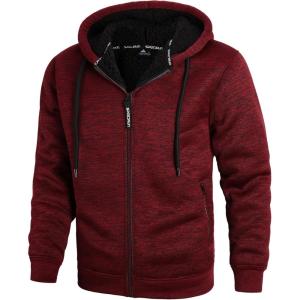 imageZITY Mens Zip Up Hoodie Heavyweight Winter Sweatshirt Fleece Sherpa Lined Warm JacketHeather Red