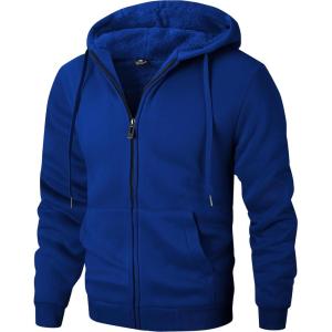 imageZITY Mens Zip Up Hoodie Heavyweight Winter Sweatshirt Fleece Sherpa Lined Warm JacketJet Bule