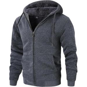 imageZITY Mens Zip Up Hoodie Heavyweight Winter Sweatshirt Fleece Sherpa Lined Warm JacketJet Dark Grey