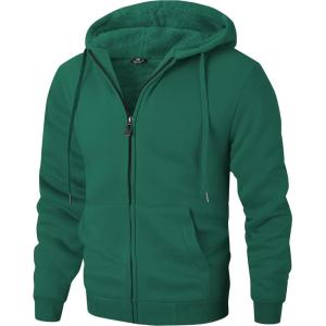 imageZITY Mens Zip Up Hoodie Heavyweight Winter Sweatshirt Fleece Sherpa Lined Warm JacketJet Green