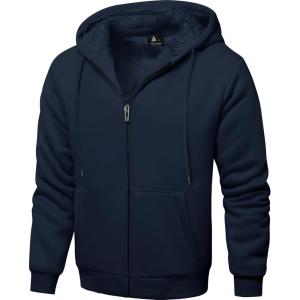 imageZITY Mens Zip Up Hoodie Heavyweight Winter Sweatshirt Fleece Sherpa Lined Warm JacketJet Navy Blue