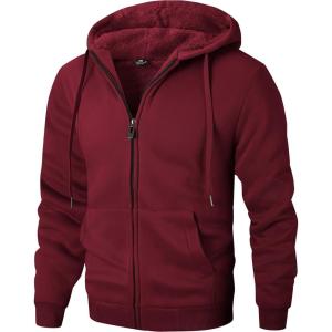 imageZITY Mens Zip Up Hoodie Heavyweight Winter Sweatshirt Fleece Sherpa Lined Warm JacketJet Red