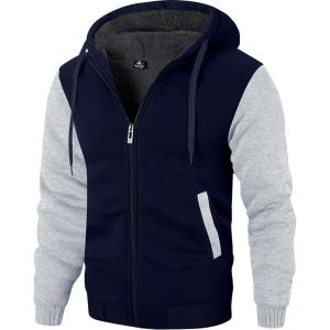 imageZITY Mens Zip Up Hoodie Heavyweight Winter Sweatshirt Fleece Sherpa Lined Warm JacketNavyLight Grey