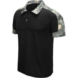 imageZITY Polo Shirts for Men Quarter Zip Short Sleeve Tactical Casual Golf Shirts Collared for Military Army TShirtsBlack