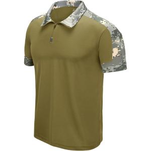 imageZITY Polo Shirts for Men Quarter Zip Short Sleeve Tactical Casual Golf Shirts Collared for Military Army TShirtsKhaki