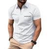 imageZITY Mens Polo Shirts Quarter Zip Shirts Casual Classic Lightweight Short Sleeve Golf Collared Shirt with PocketWhite