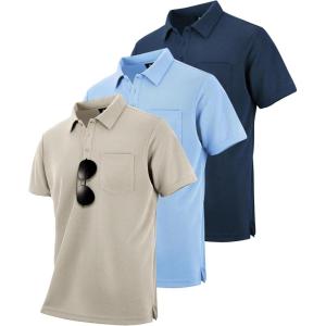 imageZITY 3 Pack Polo Shirts for Men with Pocket Short Sleeve Moisture Wicking Outdoor Tactical Shirt Summer CasualApricotnavylight Blue