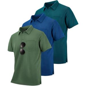 imageZITY 3 Pack Polo Shirts for Men with Pocket Short Sleeve Moisture Wicking Outdoor Tactical Shirt Summer CasualArmy Greenroyal Bluedark Teal Blue
