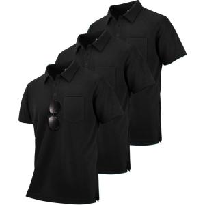 imageZITY 3 Pack Polo Shirts for Men with Pocket Short Sleeve Moisture Wicking Outdoor Tactical Shirt Summer CasualBlack