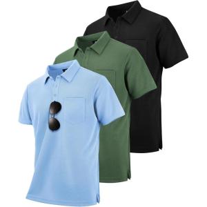 imageZITY 3 Pack Polo Shirts for Men with Pocket Short Sleeve Moisture Wicking Outdoor Tactical Shirt Summer CasualBlackarmy Greenlight Blue