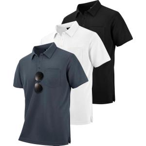 imageZITY 3 Pack Polo Shirts for Men with Pocket Short Sleeve Moisture Wicking Outdoor Tactical Shirt Summer CasualBlackgreywhite