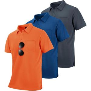 imageZITY 3 Pack Polo Shirts for Men with Pocket Short Sleeve Moisture Wicking Outdoor Tactical Shirt Summer CasualGreydark Orangeroyal Blue