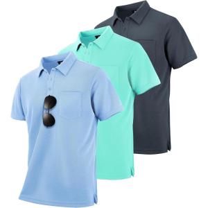 imageZITY 3 Pack Polo Shirts for Men with Pocket Short Sleeve Moisture Wicking Outdoor Tactical Shirt Summer CasualGreylight Blueemerald Blue