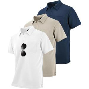 imageZITY 3 Pack Polo Shirts for Men with Pocket Short Sleeve Moisture Wicking Outdoor Tactical Shirt Summer CasualNavywhiteapricot