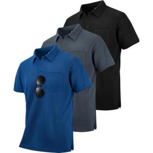 imageZITY 3 Pack Polo Shirts for Men with Pocket Short Sleeve Moisture Wicking Outdoor Tactical Shirt Summer CasualRoyal Bluegreyblack