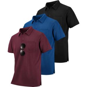 imageZITY 3 Pack Polo Shirts for Men with Pocket Short Sleeve Moisture Wicking Outdoor Tactical Shirt Summer CasualRoyal Bluewine Redblack
