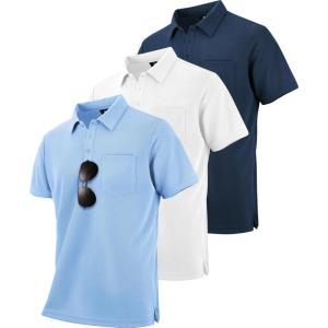 imageZITY 3 Pack Polo Shirts for Men with Pocket Short Sleeve Moisture Wicking Outdoor Tactical Shirt Summer CasualWhitelight Bluenavy