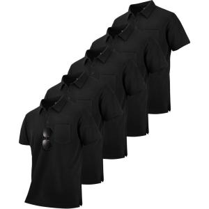 imageZITY 5 Pack Polo Shirts for Men with Pocket Dry Quickly Short Sleeve Athletic Outdoor Work Collared ShirtsBlack