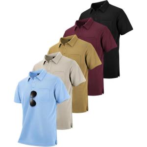 imageZITY 5 Pack Polo Shirts for Men with Pocket Dry Quickly Short Sleeve Athletic Outdoor Work Collared ShirtsBlackkhakiapricotwine Redlight Blue