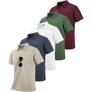 imageZITY 5 Pack Polo Shirts for Men with Pocket Dry Quickly Short Sleeve Athletic Outdoor Work Collared ShirtsGreyarmy Greenapricotwine Redwhite