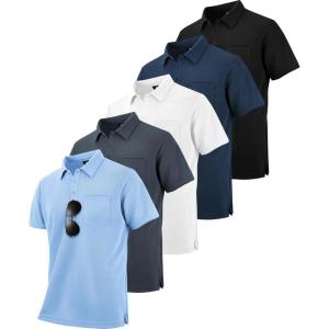 imageZITY 5 Pack Polo Shirts for Men with Pocket Dry Quickly Short Sleeve Athletic Outdoor Work Collared ShirtsLight Bluegreyblackwhitenavy