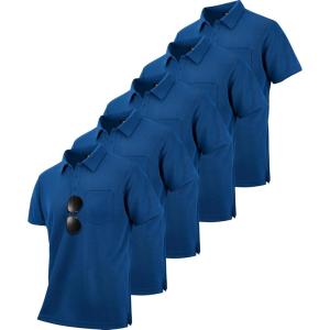 imageZITY 5 Pack Polo Shirts for Men with Pocket Dry Quickly Short Sleeve Athletic Outdoor Work Collared ShirtsRoyal Blue