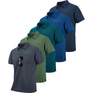 imageZITY 5 Pack Polo Shirts for Men with Pocket Dry Quickly Short Sleeve Athletic Outdoor Work Collared ShirtsRoyal Bluearmy Greennavydark Teal Bluegrey