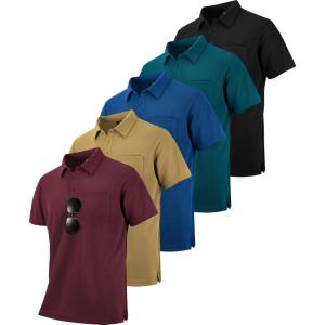 imageZITY 5 Pack Polo Shirts for Men with Pocket Dry Quickly Short Sleeve Athletic Outdoor Work Collared ShirtsRoyal Bluewine Redkhakidark Teal Blueblack
