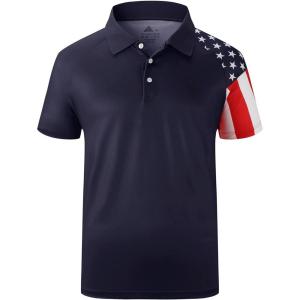 imageZITY Mens Flag Golf Polo Shirts Short Sleeve Tactical Collared Shirt Men Outdoor Moisture Wicking ShirtsDark Blue