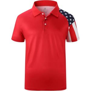 imageZITY Mens Flag Golf Polo Shirts Short Sleeve Tactical Collared Shirt Men Outdoor Moisture Wicking ShirtsRed