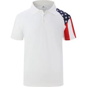 imageZITY Mens Flag Golf Polo Shirts Short Sleeve Tactical Collared Shirt Men Outdoor Moisture Wicking ShirtsWhite