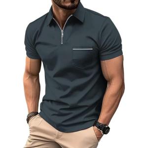 imageZITY Mens Polo Shirts Quarter Zip Shirts Casual Classic Lightweight Short Sleeve Golf Collared Shirt with PocketDark Grey