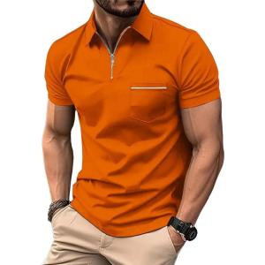 imageZITY Mens Polo Shirts Quarter Zip Shirts Casual Classic Lightweight Short Sleeve Golf Collared Shirt with PocketOrange